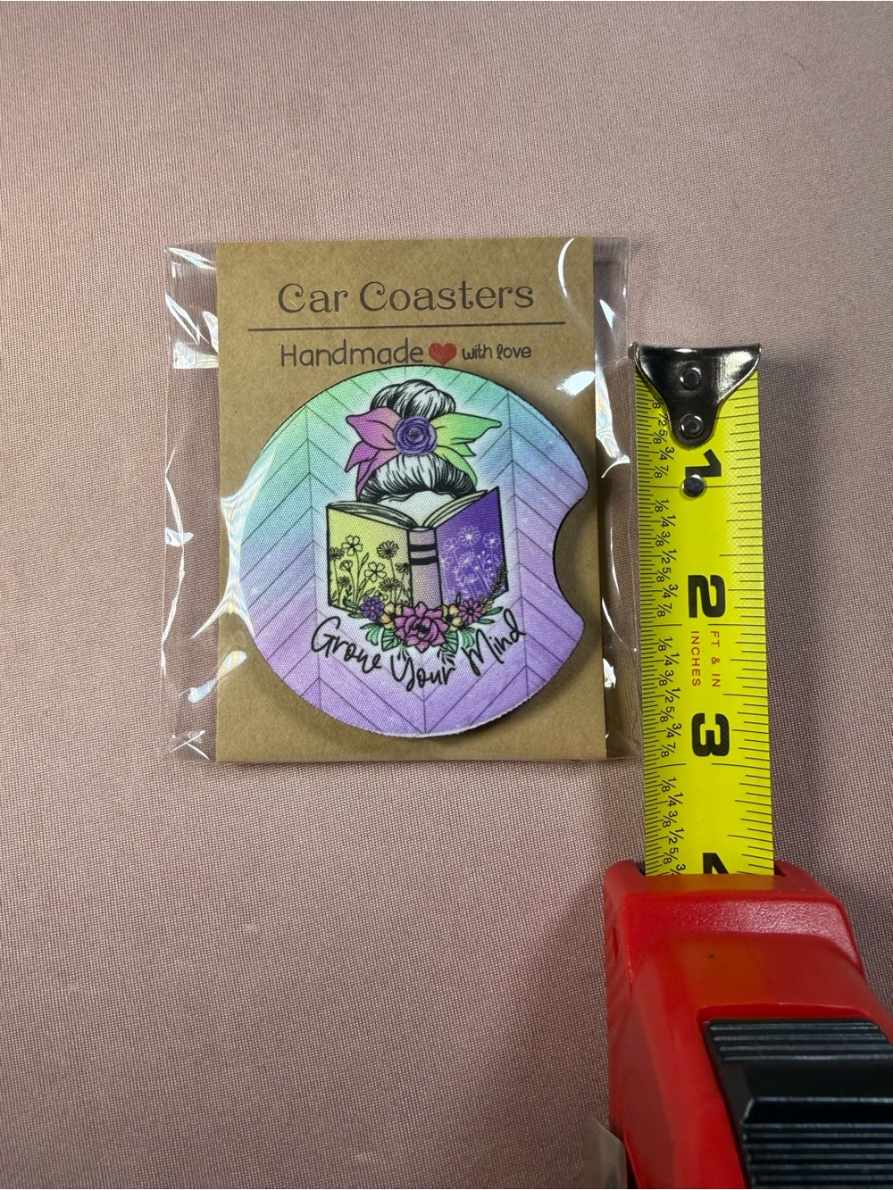 Book Lover Grow Your Mind Floral Feminine One Boutique Car Coaster Reading NWT - Picture 4 of 5